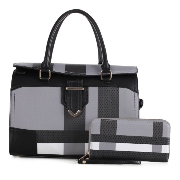 BL-1001S BK/BK Plaid Print Handbag